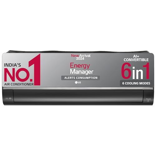 Image of LG 1.5 Ton 5 Star DUAL Inverter Wi-Fi Split AC with Energy Manager (Copper, AI+ Convertible 6-in-1 Cooling, 4 Way Air Swing, HD Filter with Anti-Virus Protection, TS-Q19MWZE, Black Mirror)