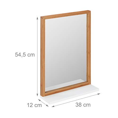 Relaxdays Wall Shelf, MDF & Bamboo Hanging Bathroom Mirror with Rack, 54.5 x 38 x 12 cm