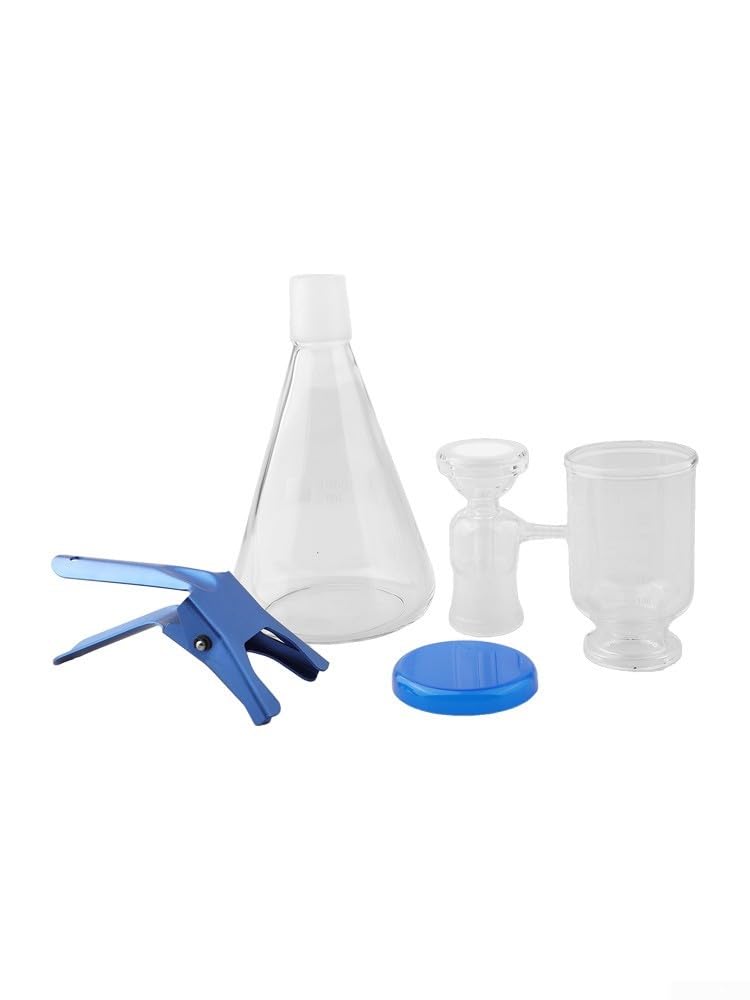 Eawfgtuw Set di filtri sottovuoto in vetro da laboratorio con testa filtrante a sabbia, robusta clip in alluminio, imbuto per volume e bottiglia filtrante per analisi cromatografica, separazione