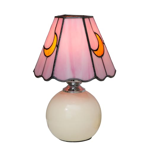 Mushroom Lamp Stained Glass Lamp Moon Lamp Bedside Table Lamp Night Lamps Tiffany Lamp Pink Cute Small Nightstand Desk Lamp for Home Decor Study Living Bedroom Gift, Included E26 Bulb