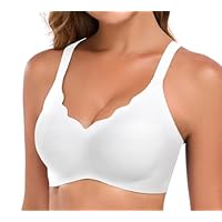 Graviar Soutien-Gorge Femme sans Armature Brassiere Coussinets Col V Bralette sans Coutures Brassière Blanc XL