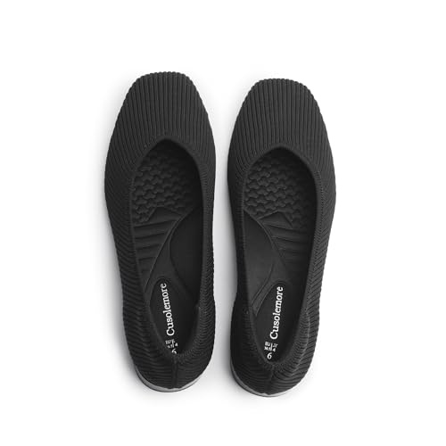 Women's Flats with Arch Support, Square Toe Ballet Flats, Comfortable Slip On Knit Dress Shoe, Anti-Loose Shoe Band Included 6-112