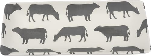 Primitives by Kathy White Rectangular Cow Print Design Stoneware Serving Platter 95 Inch x 45 Inch