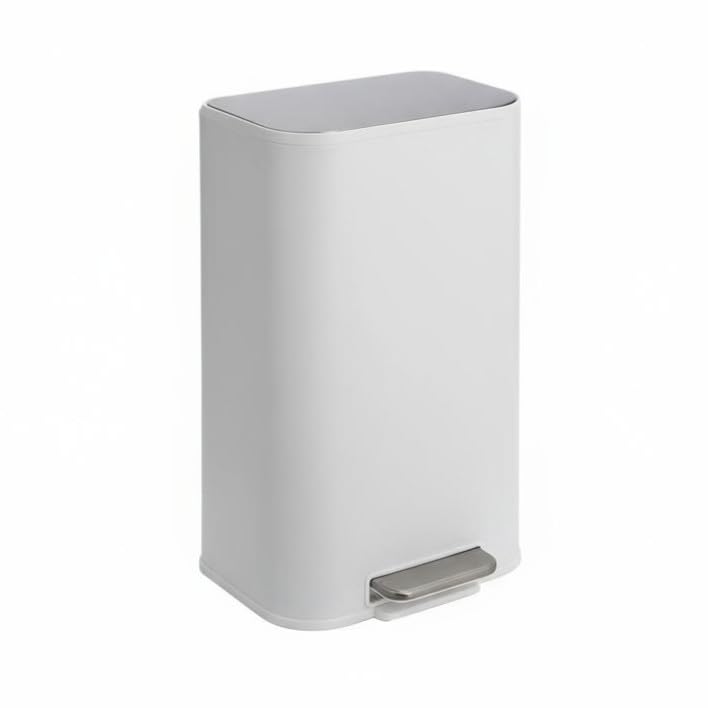 Caneca de Basura Rectangular 30L con Tapa Suave Blanca