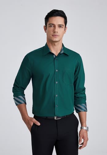 Image of HISDERN Mens Dress Shirts Long Sleeve Button Down Casual Shirts for Men Inner Contrast Formal Business Tuxedo Wedding Shirt