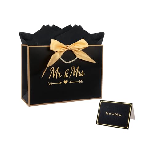 11 Mr & Mrs Gift Bag Wedding Gift Bag with Tissue Paper and Card Black and Gold
