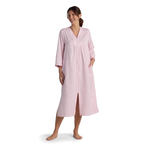 Miss Elaine Long Robe, Brushed Back Satin with Long Sleeves, V-Neckline, Zipper Closure