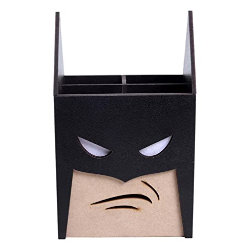 Image of Zesta Wooden Desk Organizer Pen Stand Remote Holder Card Slot | Table Accessory Office Desk Study Room | Pencil Storage Stand Stylish Workspace Decor (Black Man)