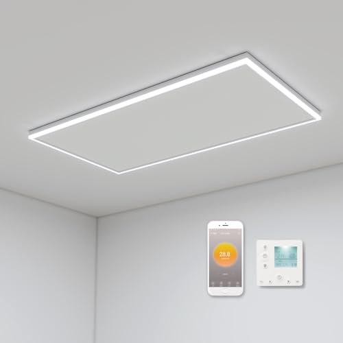 Calefacción de techo por infrarrojos, 840 W, calefacción por infrarrojos, montaje en techo con iluminación LED, calefacción por infrarrojos con termostato, control remoto por aplicación, panel de