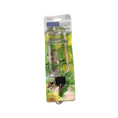 Lixit® Chew Proof Flat Sided Water Bottles for Rabbits, Ferrets, Rats, Birds, Hamsters, Guinea Pigs, Chinchillas Gerbils and Other Small Animals - Made in USA (Clear, 6 Ounce)