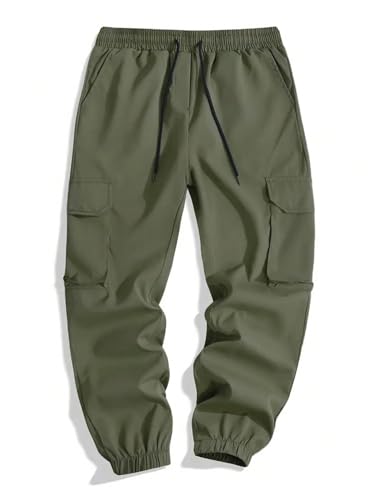 OYOANGLE Men's Drawstring High Waist Cargo Pants Flap Pocket Loose Fit Athletic Casual Jogger Trousers
