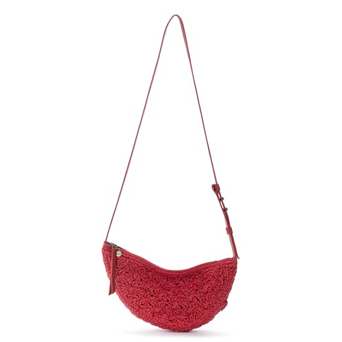 Image of The Sak Tess Crochet Crescent Shoulder Bag - Premium Women's Handbag for Everyday & Travel - Adjustable Strap with Zipper Closure - Scarlet Primrose Straw