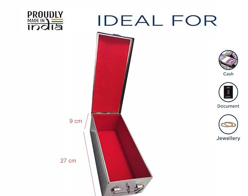 Image of Stainless Steel Storage Box, Cash Box, Pooja Peti, Organizer, Vanity Storage Box, Jewellery Safe Bank Locker, Cash Box With Handicrafts Digital Meena Kari Design (Red, 10.2 Inch)