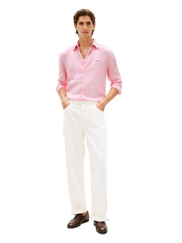 Image of Tommy Hilfiger Men's Long Sleeve Casual Linen Button Down Shirts in Regular Fit