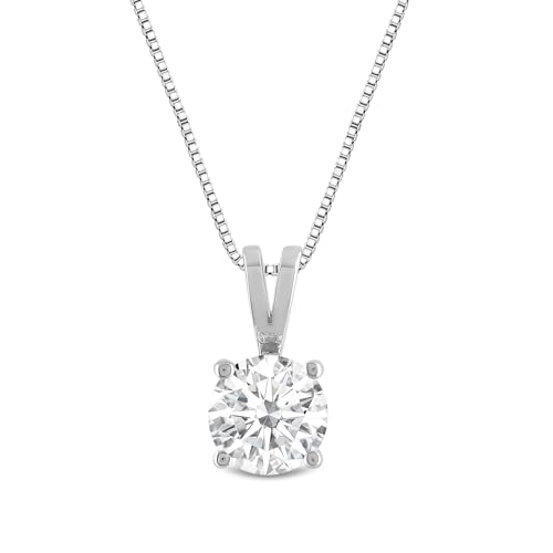 1.0 Carat To 2.0 Carat 14K Gold Lab Grown Diamond Necklace for Women | Round & Princess Cut Solitaire Pendant | E-F Color, VS1-VS2 Clarity | 18 Inch Length | Ultra Premium Collection | With Gift Box