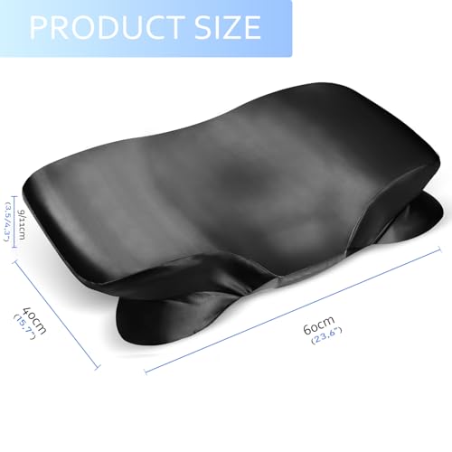 Satin Pillowcase for Hair and Skin, Contour Pillow Cases for Cervical Pillow, Smooth & Soft for 60x40cm Memory Foam Neck Pillow, Pillow Cover with Zipper(Black)