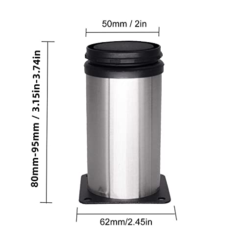 Eidoct 8 Pcs 80mm Adjustable Legs, Stainless Steel Heavy Duty Metal Furniture Feet with 32 Pcs Screws - Image 2