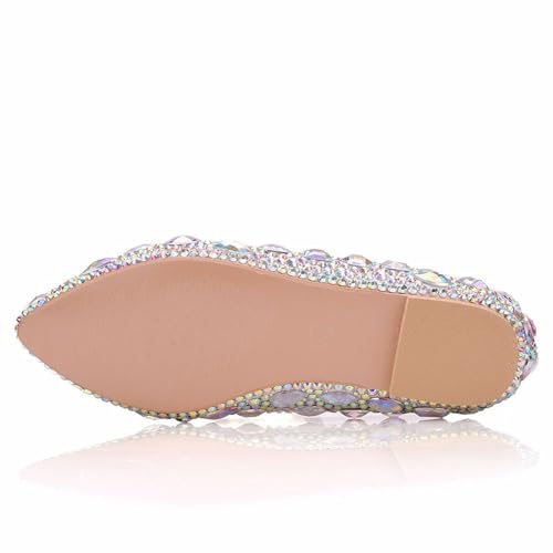 Women Wedding Shoes, Flat Pointed Toe Color Rhinestone Bridal Bridesmaid Dress Shoes Comfortable Shallow Mouth Low Heeled Casual Shoes Adult, 43 EU,Color4