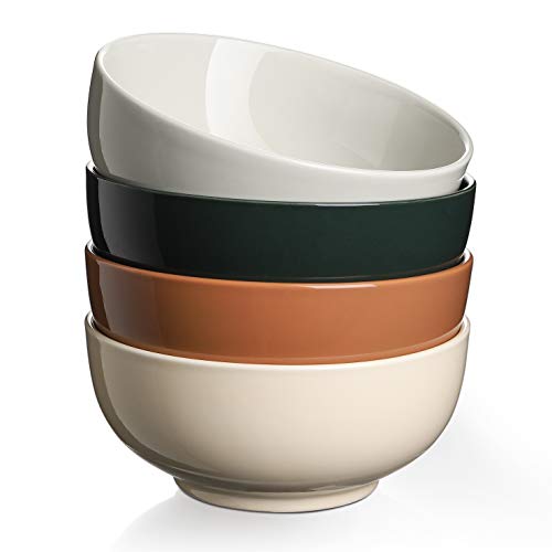 DOWAN Soup Bowls for Kitchen - 22 Oz Porcelain Large Serving Soup Bowls Dishwasher and Microwave Safe Ceramic Bowl Set of 4 Multifunction Colorful Bowls for Soup Cereal Salad Hot Assorted Color
