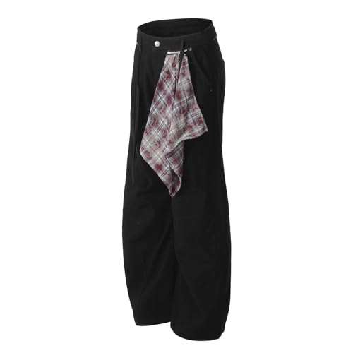 Baggy Jeans Men Two Tone Vintage Open Bottom Wide Leg Jeans Men Emo Relaxed Fit Denim Pants with Detachable Plaid2