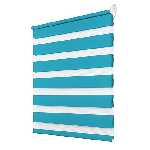 Deswell Doppelrollo Klemmfix ohne Bohren Türkis B80 x H140 cm (Stoffbreite 76cm) Rollos für Fenster ohne Bohren für Fenster mit Lichtdurchlässig & Verdunkelnd/Höhe Stufenlos Verstellbar
