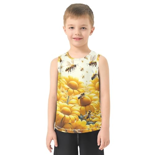 susiyo Yellow Color Flowers and Bees Boys Sleeveless Tank Top Girls Athletic T Shirt2