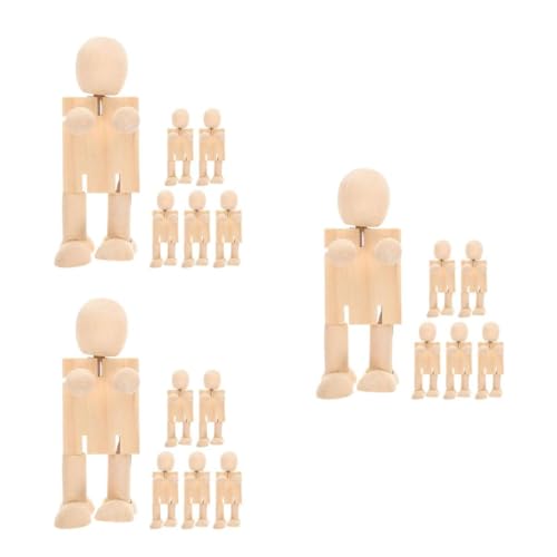 Tofficu 3 Juegos 3 Juegos De Muñecas Robot De Madera Cuerpos De Madera Naturales Estatuilla De Robot Construye Tu Propio Robot Figuras De Madera Articuladas Muñeca 6 piezas * 3