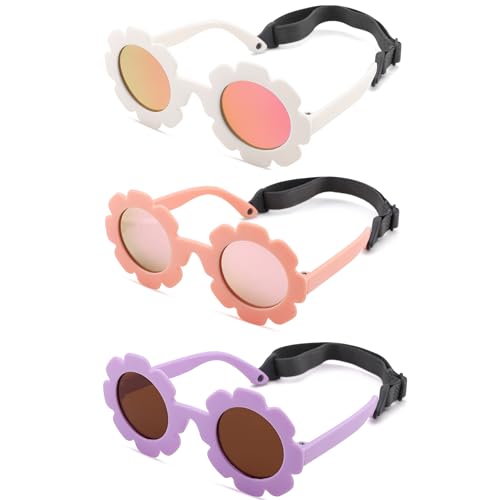 Image of Hycredi Flexible Bendable Flower Baby Polarized Sunglasses with Strap for Newborn Infant Girls Age 0-24 Months