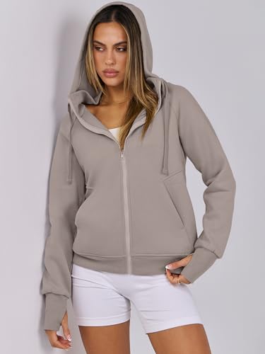 ANRABESS Womens Zip Up Hoodies Fleece Jackets Long Sleeve Sweatshirts Pockets Casual Fall Fashion Preppy Outfits Y2k Clothes Light Khaki Small - Image 7