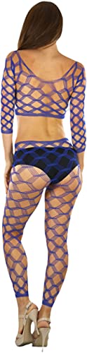 Image of ToBeInStyle Women's Spandex Multi Net Fishnet Set Rave Novelty Party Crop Top & Tights