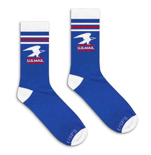 Tee Luv Men's USPS Socks - U.S. Mail Standing Eagle Crew Socks (Blue/White)