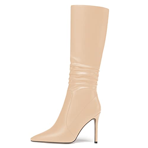 WAYDERNS Womens Solid Matte Fashion Pointed Toe Dating Zip Stiletto High Heel Mid Calf Boots 4 Inch2