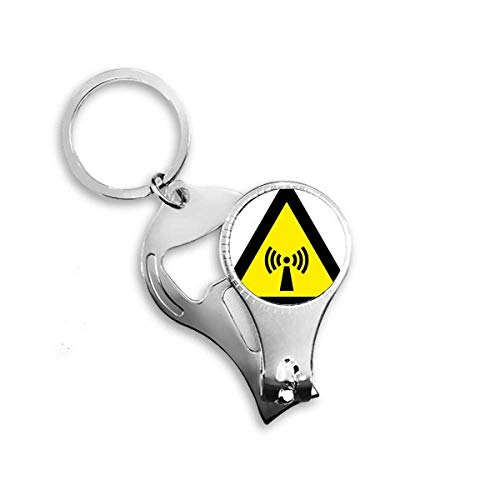 Warning Symbol Yellow Black Radiation Triangle Nail Nipper Ring Key Chain Bottle Opener Clipper