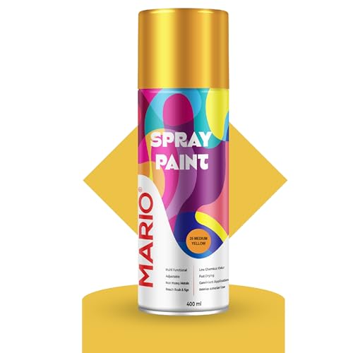 Image of Mario Spray Paint - 25 Medium Yellow (400ml) | Multipurpose Yellow Spray Paint for Automotive, Furniture, Crafts & DIY Use | Quick Dry Finish