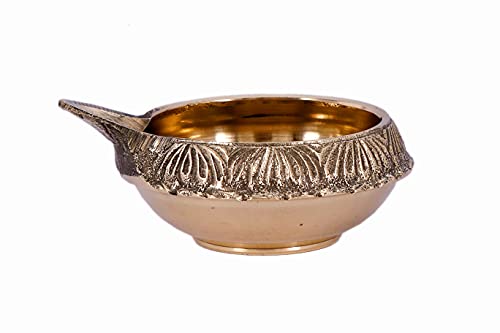 Charmy Crafts 6 pc Handmade Oil Diya Prosperity Diwali Decoration with Golden Engraving Made of Virgin Brass Metal Gift Items (Golden)