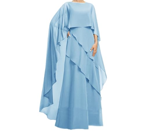 Round Neck Mother of The Bride Dresses for Women Chiffon Shawl Collar Floor Length Formal Dress