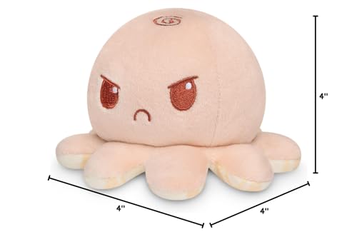 Image of TeeTurtle Reversible Octopus Plushie 4-Inch Khaki Plaid + Light Peach Two-Sided Flip Plush Toy with Embroidered Details - Cute Mini Collectible Plush for Kids, Teens, and Adults