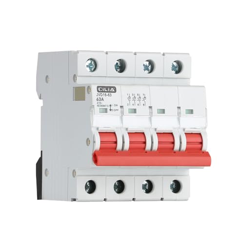 CILIA Interrupteur de Sectionneur 25A/40A/63A 4P 415V AC, Montage Sur Rail DIN, Occupe 4 Modules, In=63A (JVD16-63-4P-63A)