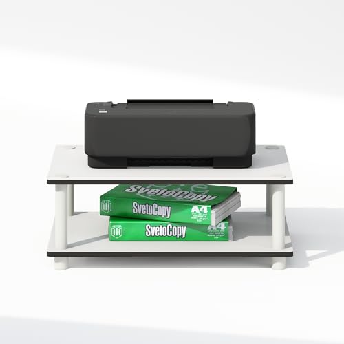 Image of Furinno JUST 2-Tier Under Desk Printer Stand with Storage, Printer Table, Toolless Assembly, for CPU, Work Supplies, Home Office, White