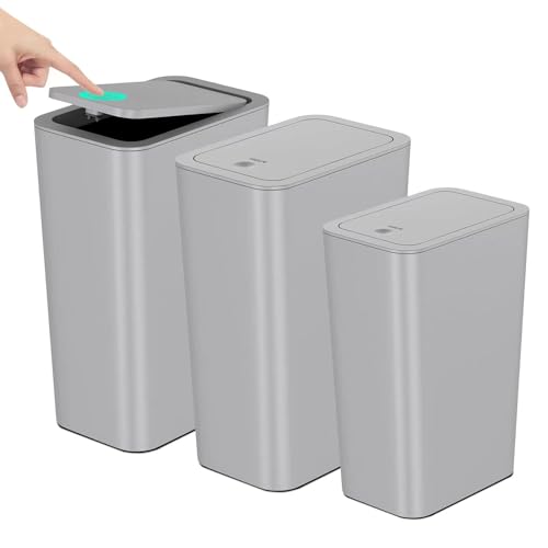 Juego de 3 Botes de Basura de Plástico,Cubo de Basura Impermeable, Cubeta de Basura de Baño,Bote de Basura con Tapa, Capacidad de 10 L,Para Recámara, Cocina,...