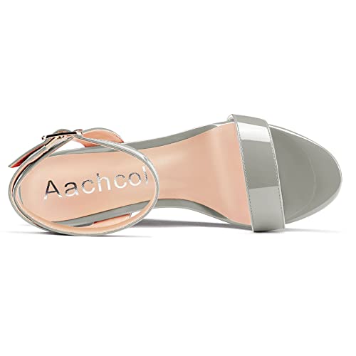Image of Aachcol Women Platform Wedge Sandals Round Peep Open Toe Ankle Strap Slingback Two-Piece Chunky Block High Heel Dress Shoes Pumps Party Patent 4 Inch