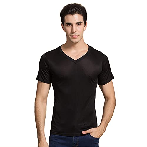 Zylioo Men's Mulberry Silk V-Neck T-Shirts Short Sleeve Undershirts Slim-Fit Tank Top