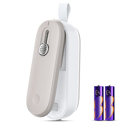 FEPPO Mini Bag Sealer, Bag Sealer with Cutter 2 in 1 Heat Sealer, Portable Chip Sealer Handheld Food Sealer Mini Sealing Machine For Plastic Bags Chip Bags Food Storage (Battery Included)