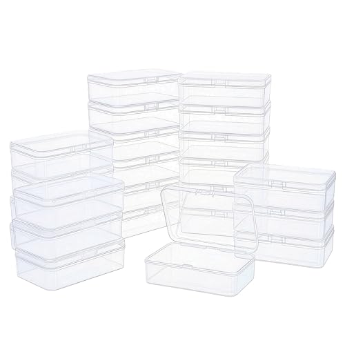 LJY 24 Pieces Rectangular Empty Mini Clear Plastic Organizer Storage Box Containers with Hinged Lids (Transparent, 4.9 x 3.3 x 1.4 inch)
