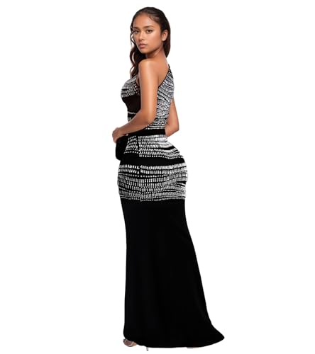 Image of PORRCEY Women's Sexy Rhinestone Mesh See Through Party Night Prom Dress