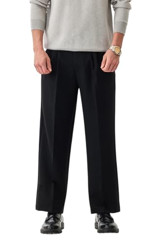 Image of SNITCH Men Casual Trousers | Relaxed Fit with Turned-Up Cuffs & Solid Pattern | Cotton Blend Fabric with Medium Stretch for Summer & Everyday Wear