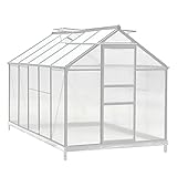 MUPATER Polycarbonate Greenhouse for Outdoor, Walk-in Garden Green House Kit for Plants in Winter with Heavy Duty Aluminum Frame, Base, Sliding Door and Adjustable Roof Vent, 6' x 10' x 6', Silver