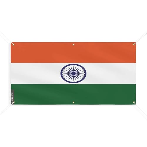 Drapeau de l'Inde 180x360cm fixation facile avec 6 oeillets intégrés