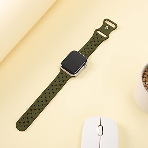 Image of Silicone Braided Weave Bands Compatible with Apple Watch 38mm 40mm 41mm 42mm 44mm 46mm 45mm 49mm, Replacement Sport Breathable Strap for iWatch Series 11 /10 /9 /8 /7 /6 /5 /4 /3 /2 /1 Ultra SE, Olive Green
