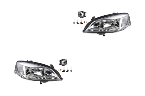 Johns, Jeu de phares halogènes avant pour Opel Astra G 02/1998-01/2005 H7 HB3 gauche et droite + phares antibrouillard + ampoules